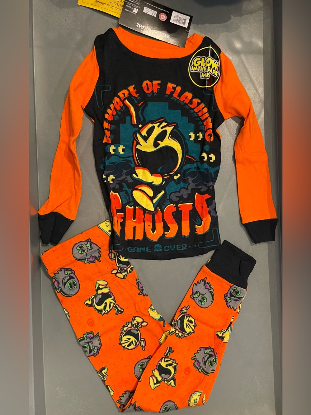 Pac-Man Boys Halloween Long Sleeve 2pc Pajama Set Black/Orange size 4 NWT